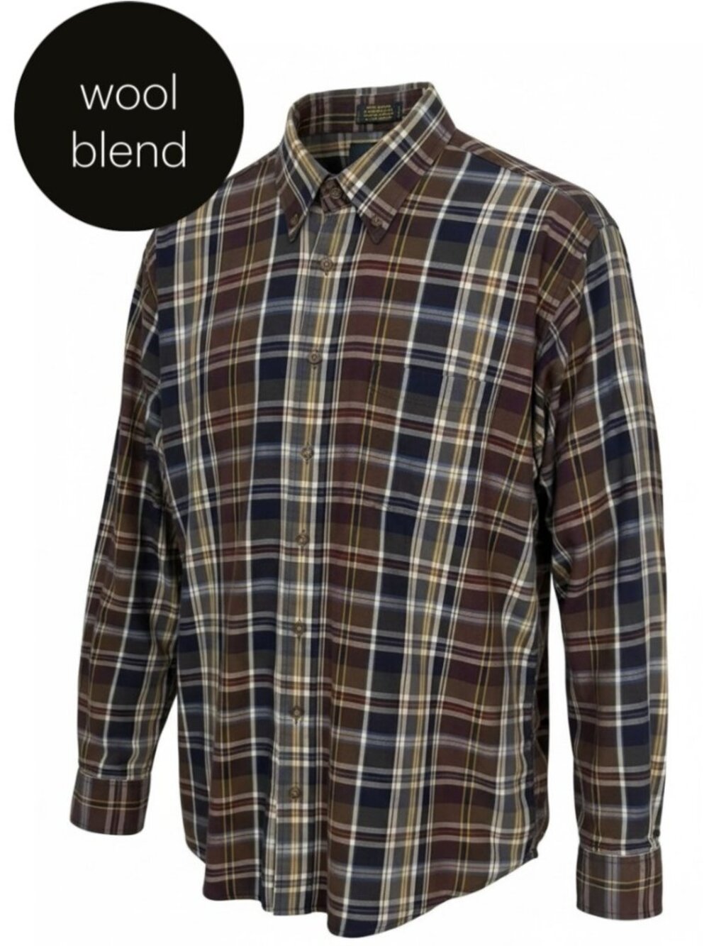 VIYELLA Brown Blue Plaid Cotton Wool Flannel Shirt Made in Canada size XL